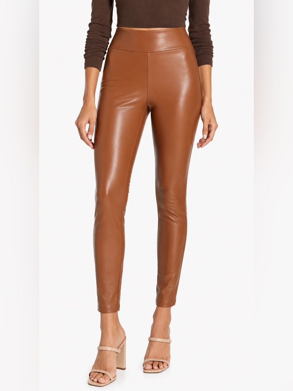 IRIS Cognac Brown Faux Leather Leggings Pants Size Small